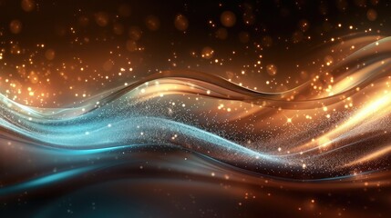 Wall Mural - abstract shine glow backgound. blue glitter wave on brown.
