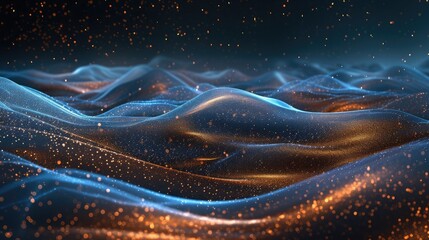 Wall Mural - abstract shine glow backgound. blue glitter wave on brown.