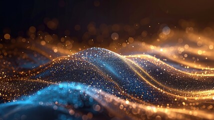 Wall Mural - abstract shine glow backgound. blue glitter wave on brown.