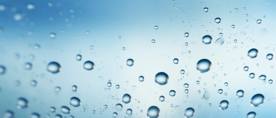 Wall Mural - Water drops on glass surface. Raindrops on blue glass background.