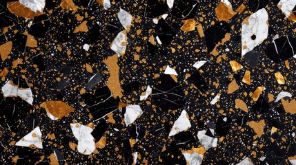Poster - Seamless pattern background of a black white and gold marble terrazzo wallpaper backdrop