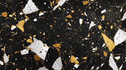 Poster - Seamless pattern background of a black white and gold marble terrazzo wallpaper backdrop