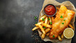 © Chaman - fish and chips copy space. generative ai