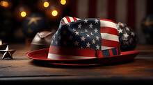 American Holiday Hat On A Wooden Table