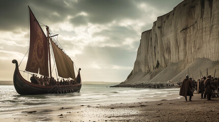 Wall Mural - The arrival of the Vikings in England in ancient times.