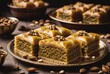 a sweet pastry made of layers of filo pastry filled with chopped nuts and sweetened by ai generated