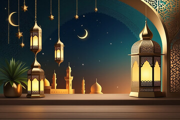 arabic lantern of ramadan celebration background illustration.