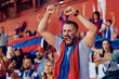 © Drazen - Excited man cheering during sports championship at stadium.