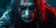Confidently Posed Metalhead With Painted Face And Long Hair Showcases Stylish, Intense Look. Сoncept Confident Metalhead, Painted Face, Long Hair, Stylish Look, Intense Pose
