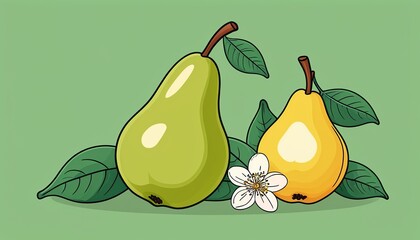 Wall Mural - Natural Food Design: Cartoon Green Pear Vector Art