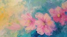 Watercolor Painting Of Pink Hibiscus Flowers On Colorful Background
