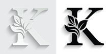 Letter K  Flower Letters. Vintage Ornament Initial Alphabet. Logo Vector	
