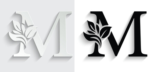 Wall Mural - letter M flower letters. Vintage ornament initial Alphabet. Logo vector	
