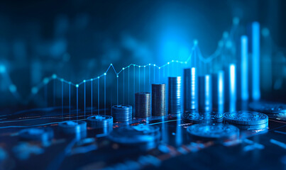 economy coin with money business graph finance chart diagram background.