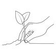 Continuous single line drawing of  growing plants with hand vector illustration