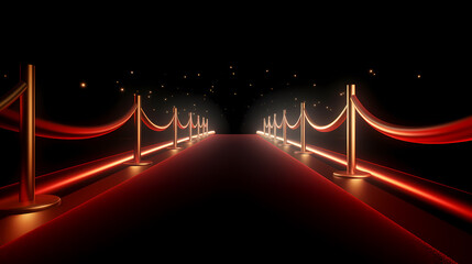 Wall Mural - Red carpet on the stairs on dark background, the way to glory, victory and success