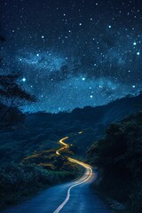 Wall Mural - Surrounded by a starry sky, Bright stars, In the universe, A golden road in the starry sky, The road from top to bottom, Oriental aesthetics, Chinese traditional art, negative space, satellite image.