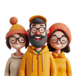 A close up portrait of people smiling in a simple 3D cartoon render illustration, Isolated on Transparent Background, PNG