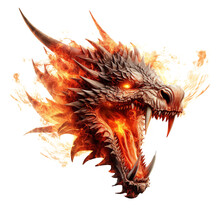 Dragon And Fire Isolated On Transparent Or White Background