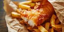 Fish And Chips With Lemon Close-up Generative AI