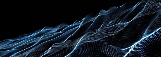 modern and futuristic horizontal blue abstract wave background, data pixel, code, web technology, Data Flow and Coding Patterns, Information  Connection. Equalizer, music, frequency, hertz, hd