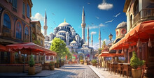 Cityscape Of Istanbul, Turkey. Panoramic View Of The Old Town.