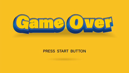 Wall Mural - Game over press start button on yellow background.pixel art .8 bit game.retro game. for game assets in vector illustration from vintage arcade comp