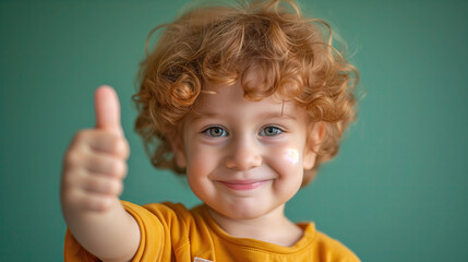 Wall Mural - Happy preschool child giving thumbs up