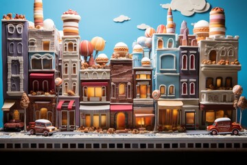 Wall Mural - Miniature city made entirely of confectionery candy and sweets and gingerbread