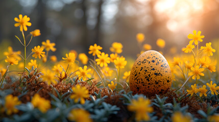 Wall Mural - Close Up of Egg in Flower Field