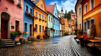  Colorful street in the old town of Cesky Krumlov, Czech Republic