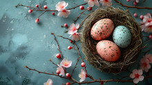 A Birds Nest With Four Eggs