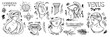 Greek sculpture y2k tattoo sketch set, roman goddess vector statue head doodle drawing ink scribble. Contemporary mythology antique sticker kit, woman face, column. Greek sculpture fashion print