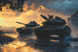 Military tanks, war and destruction concept