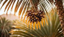 Date Palm With Date Fruits Before Harvest