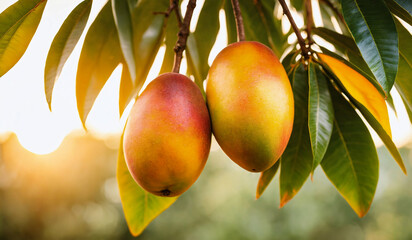 Wall Mural - Ripe Mangos on a fruit tree before Harvest