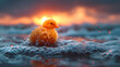 Small Yellow Duck Sitting on Top of a Body of Water