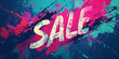 Sale concept banner design. Dynamic font against a background of bright colorful strokes. Advertising promotion horizontal layout. Digital artwork raster bitmap. AI artwork. 
