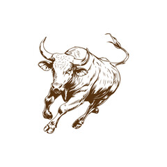 Wall Mural - Angry bull runs towards the opposite direction hand drawn sketch