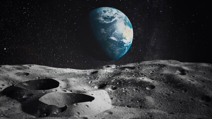 Wall Mural - View on Earth from Moon. Elements of this animation furnished by NASA.