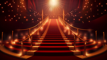 Canvas Print - Red carpet on the stairs on dark background, the way to glory, victory and success