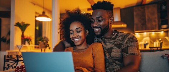 Poster - Couple Sitting on Couch Watching Laptop Together Generative AI