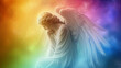 A kindhearted angel surrounded by a rainbow of colors bringing messages of love and compion to all.