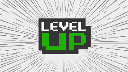 Poster - LEVEL UP on speed white background .pixel art .8 bit game.retro game. for game assets in vector illustrations.	