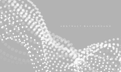Poster - Abstract 3D grey particles flow wave dot landscape digital data structure future mesh grid technology background vector