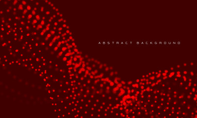 Poster - Abstract 3D red particles flow wave dot landscape digital data structure future mesh grid technology background vector