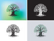 collection of several kinds of colors in hand drawn banyan trees