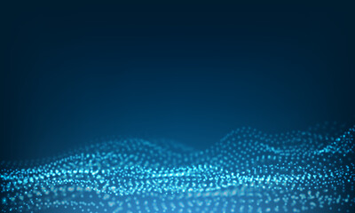 Poster - Abstract blue particles flow wave dot landscape digital data structure future mesh grid technology background vector