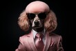 Step into a world of enchantment with this portrayal of an anthropomorphic pink poodle dog with impeccable fashion sense