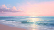 gently pink beach and blue sea at dawn.